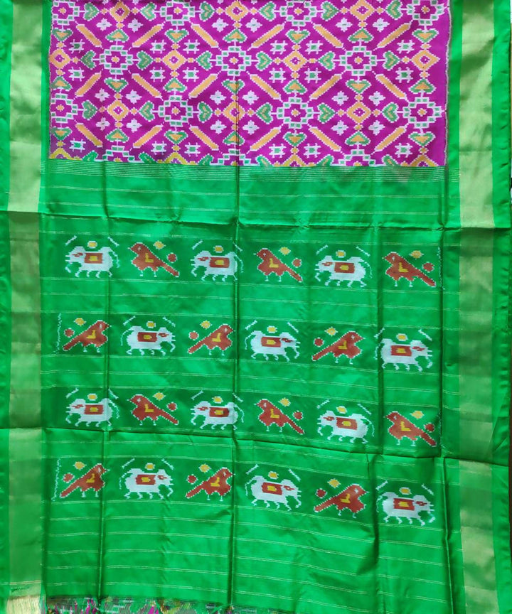 Pink and green handloom ikat silk pochampally saree