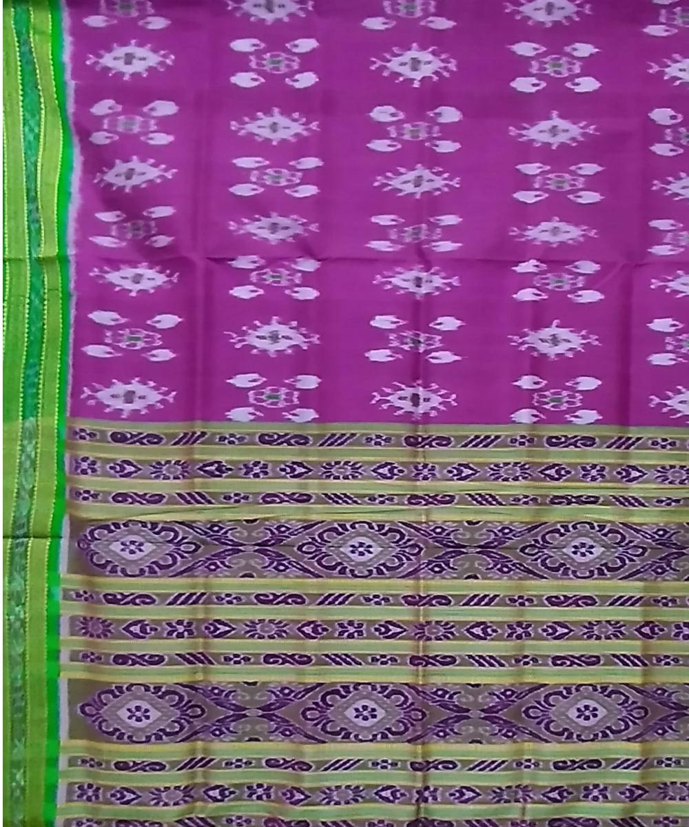 Violet green handwoven silk khandua saree