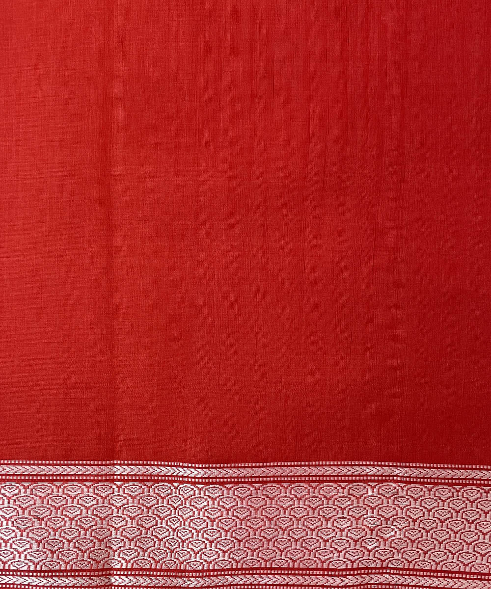Red handwoven floral motif tussar silk saree