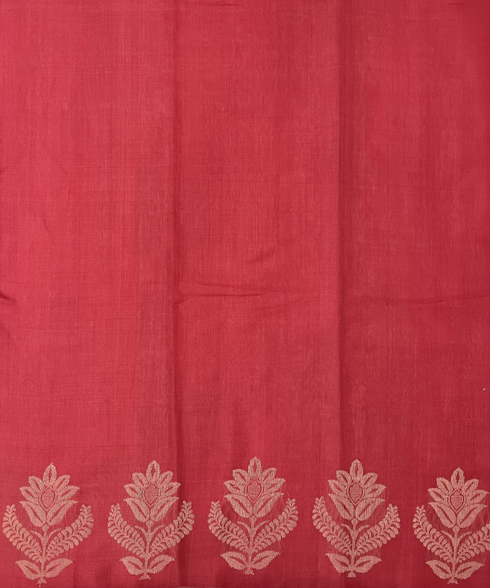 Red handwoven floral motifs tussar silk saree