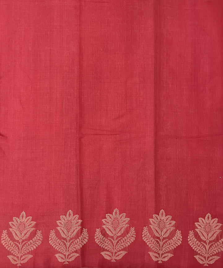 Red handwoven floral motifs tussar silk saree