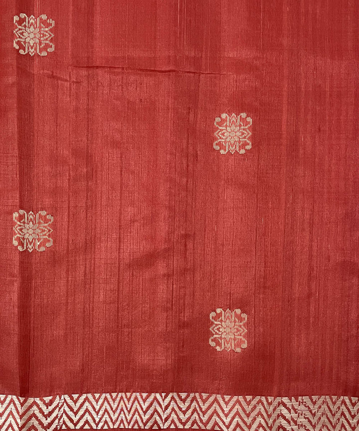Dark red handwoven floral motif tussar silk saree