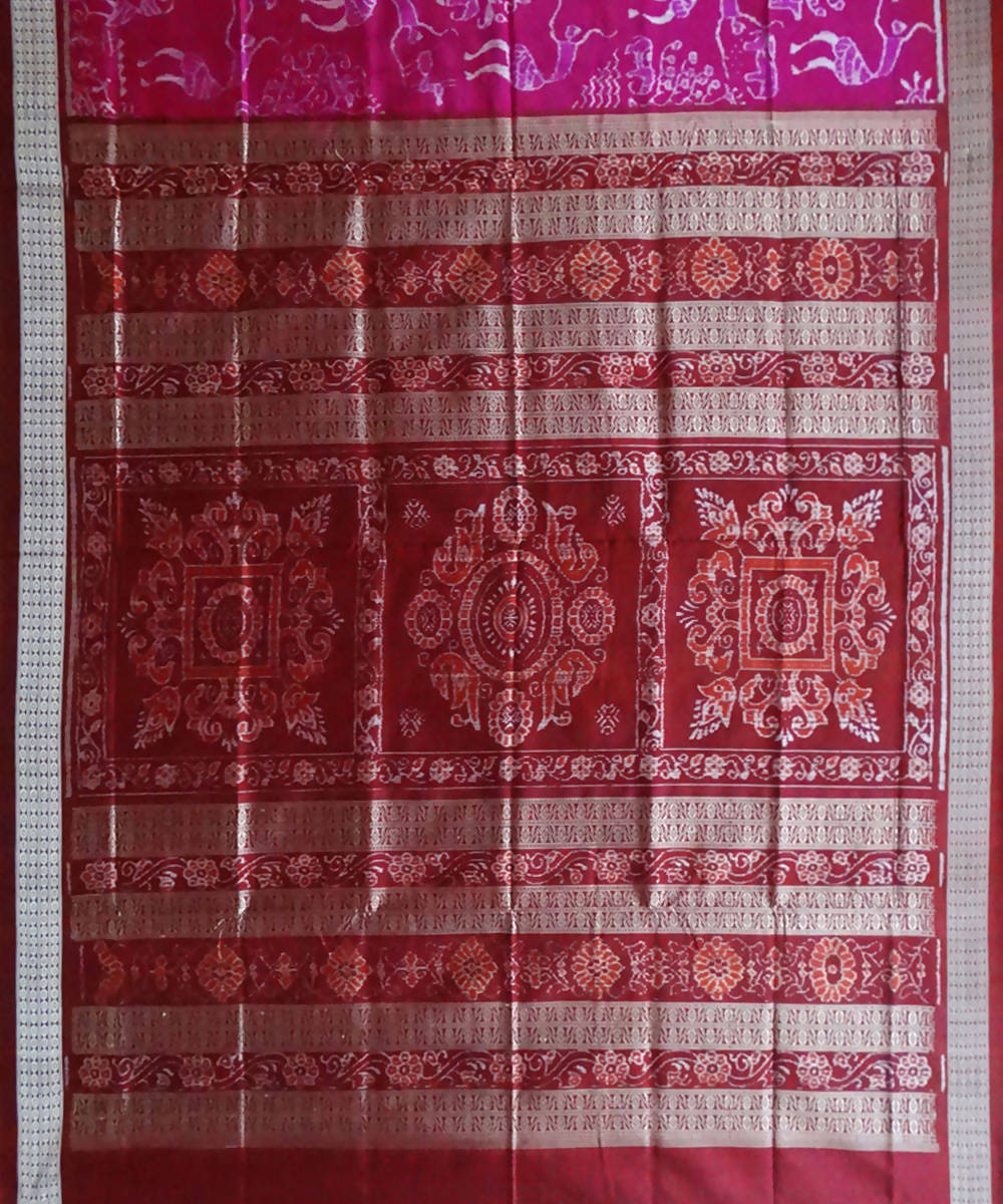 Deep pink sambalpuri handloom ikat silk saree