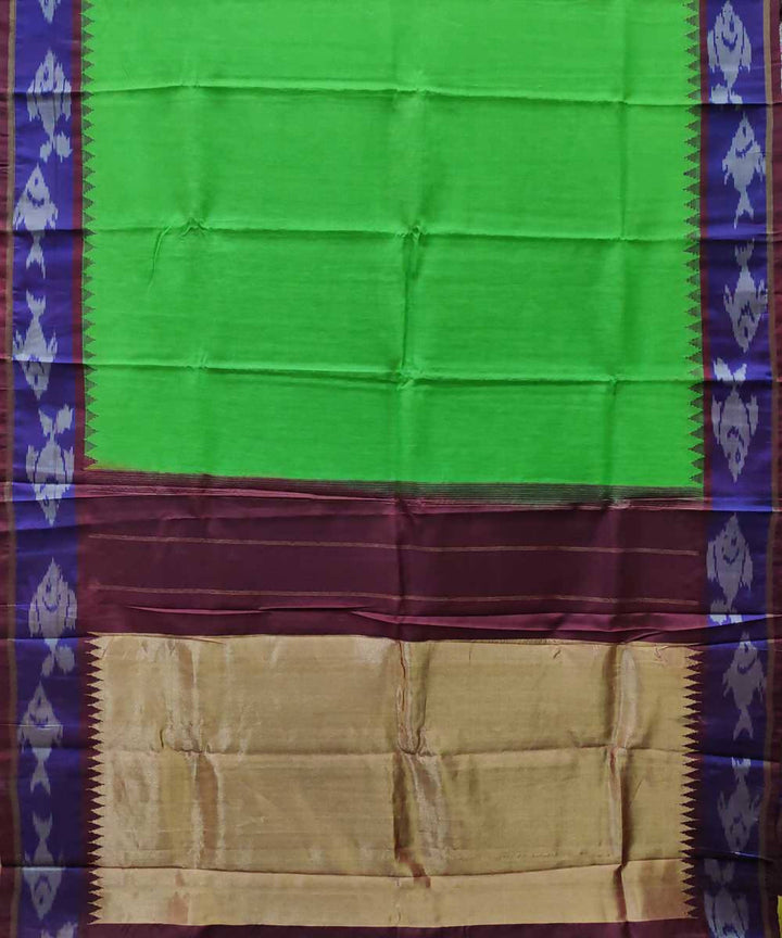 Light green with blue handwoven gadwal silk saree