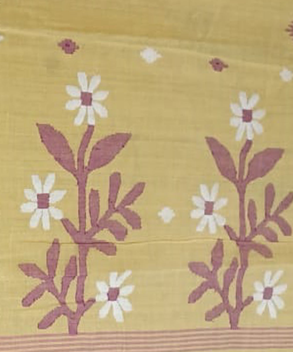 Tantuja brown yellow handloom cotton jamdani saree