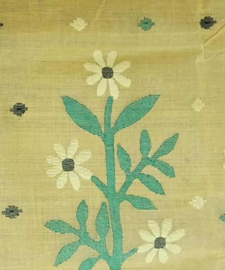 Tantuja yellow and green handloom cotton jamdani saree