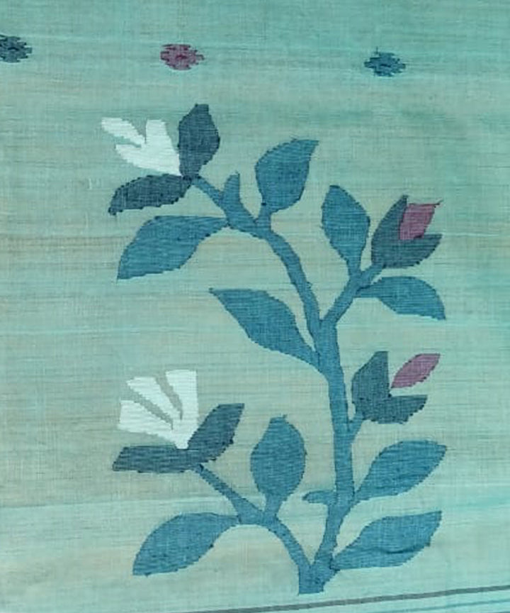 Tantuja sky blue handloom cotton jamdani saree