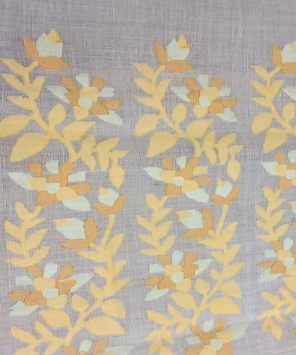Tantuja white yellow handloom cotton jamdani saree