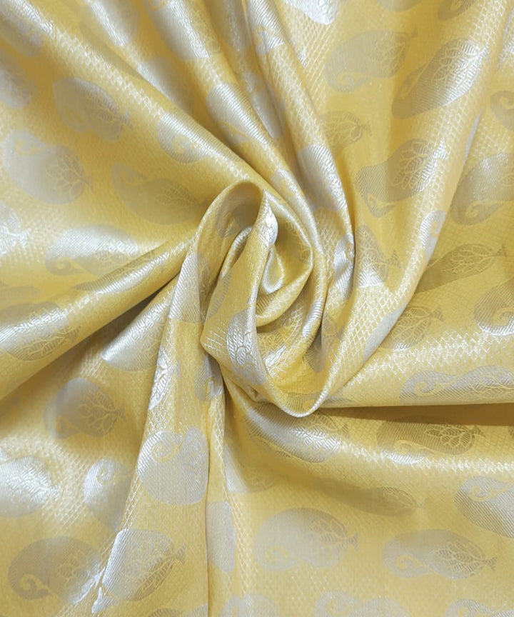 Yellow handwoven tanchoi banarasi silk fabric