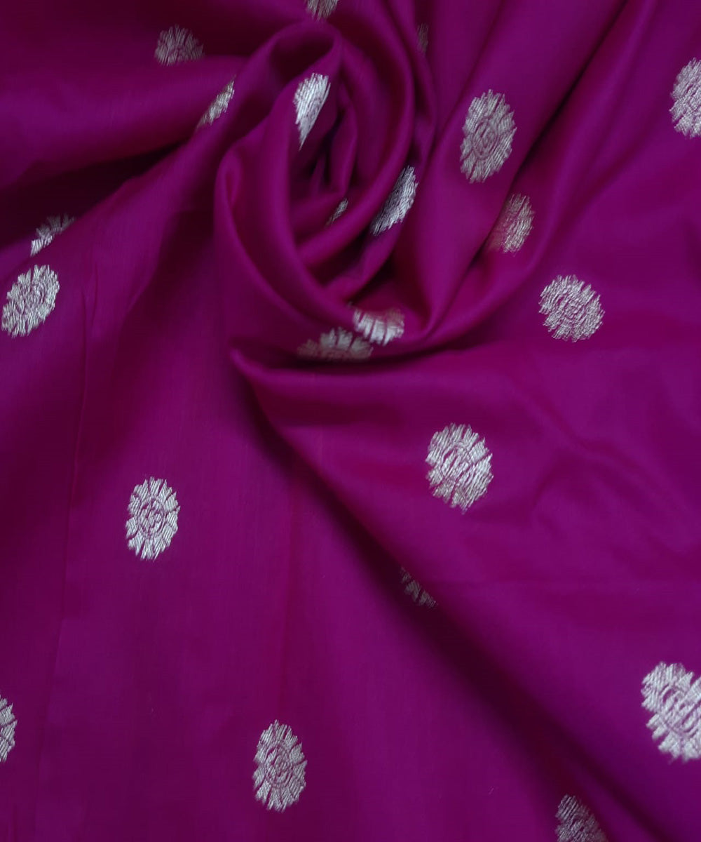 Pink handwoven phekwa buti cotton silk banarasi fabric