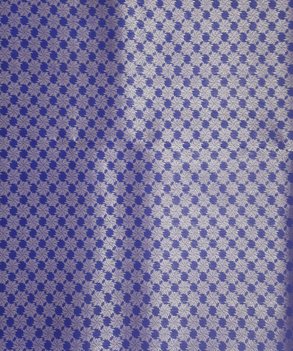 Blue handwoven cotton silk banarasi fabric