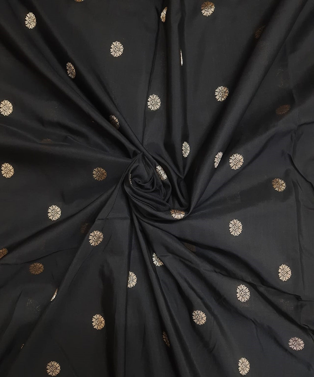 Black handwoven phekwa buti cotton silk banarasi fabric