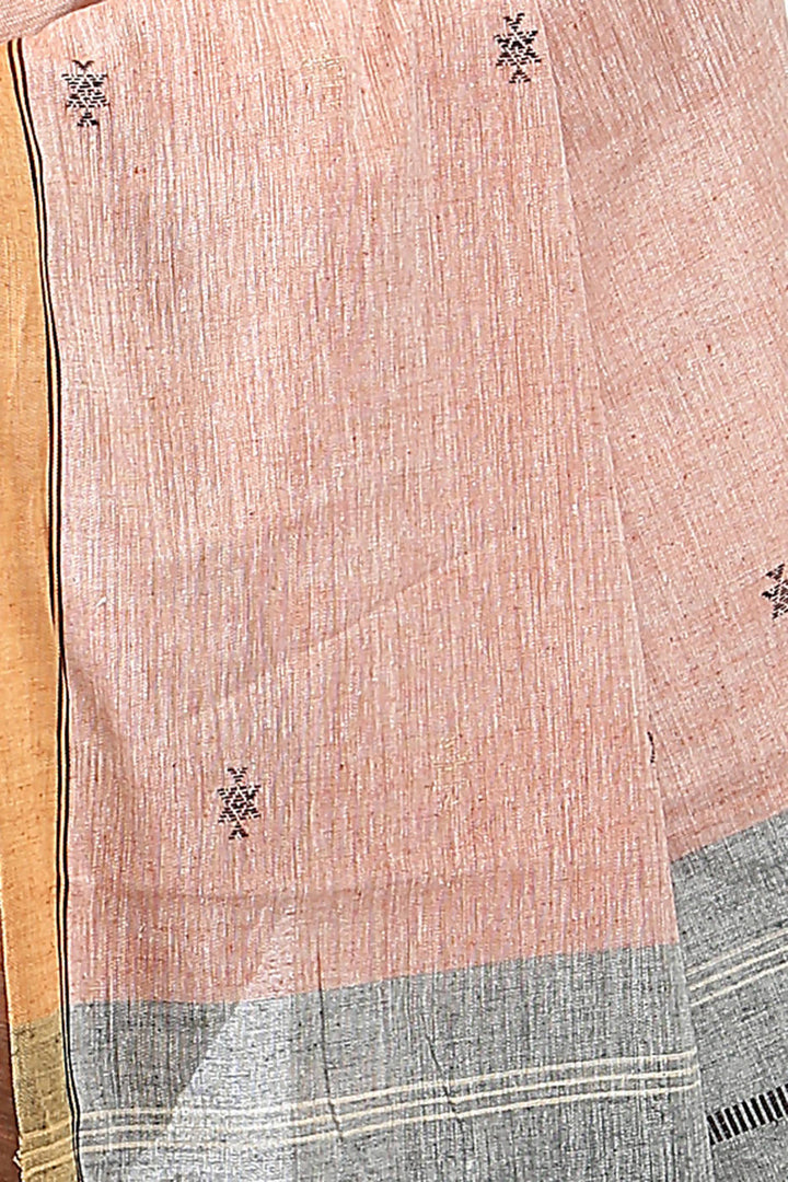 Handloom bengal light brown cotton jamdani saree
