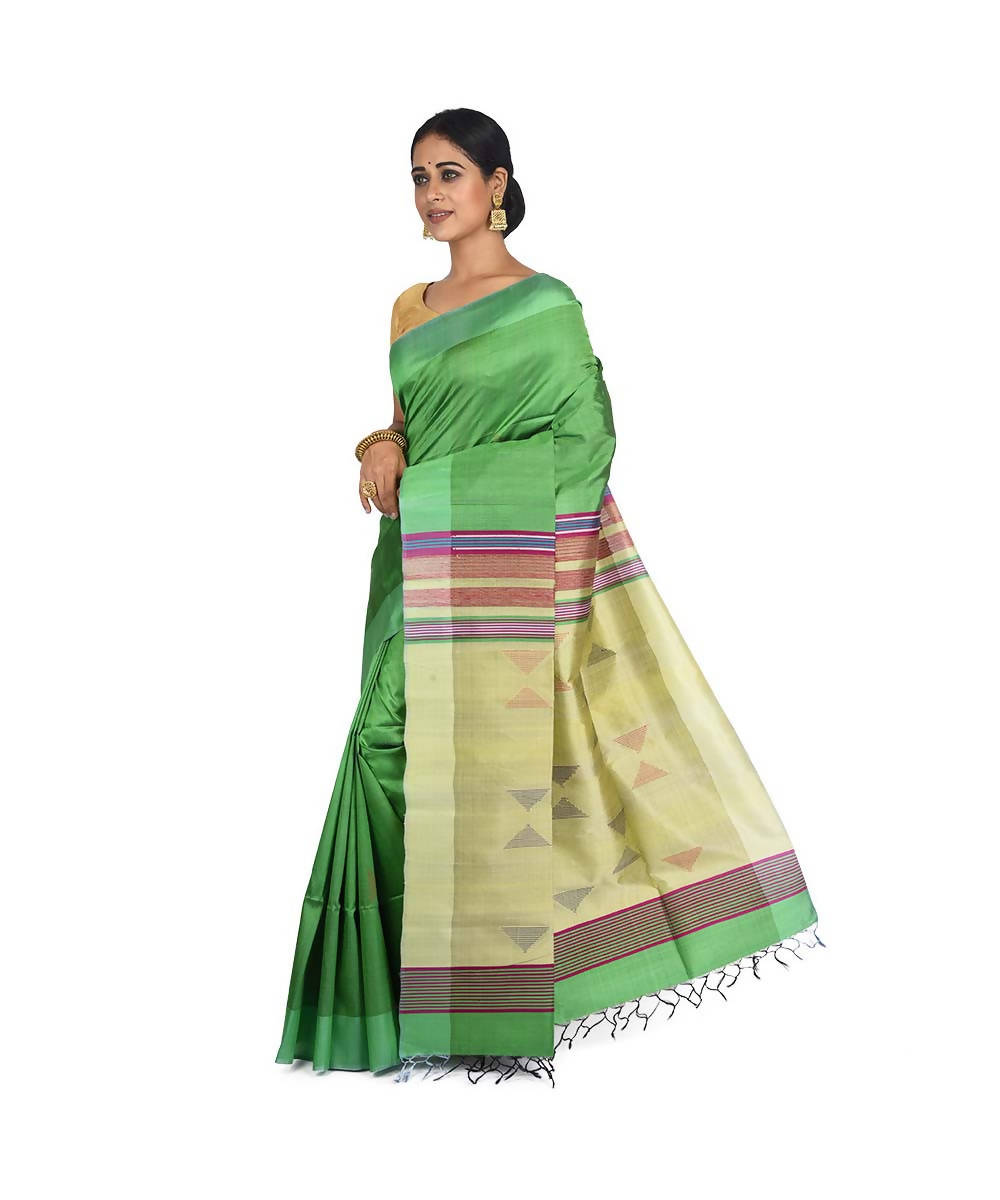 Light Green Bengal handwoven silk saree