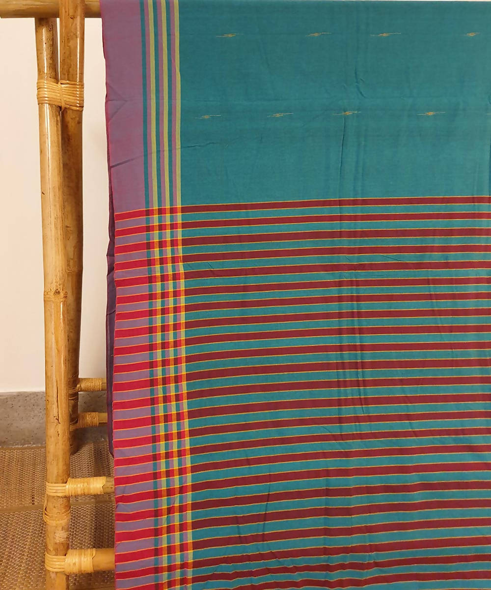 Turquoise blue assam handloom cotton saree