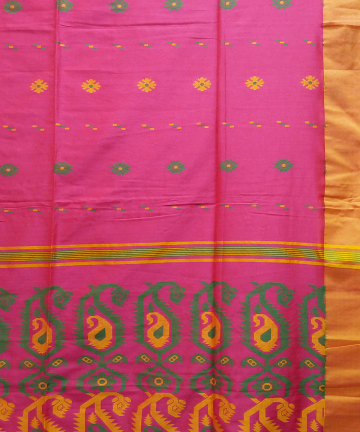 Rani pink handwoven cotton bengal saree