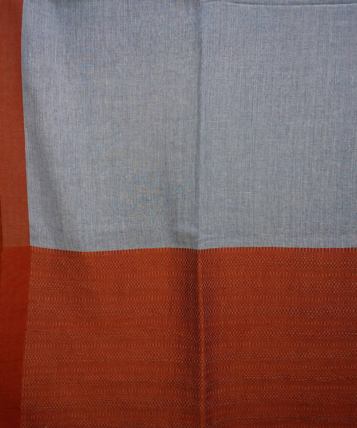 Blue grey and rust brown handspun handwoven cotton bengal saree