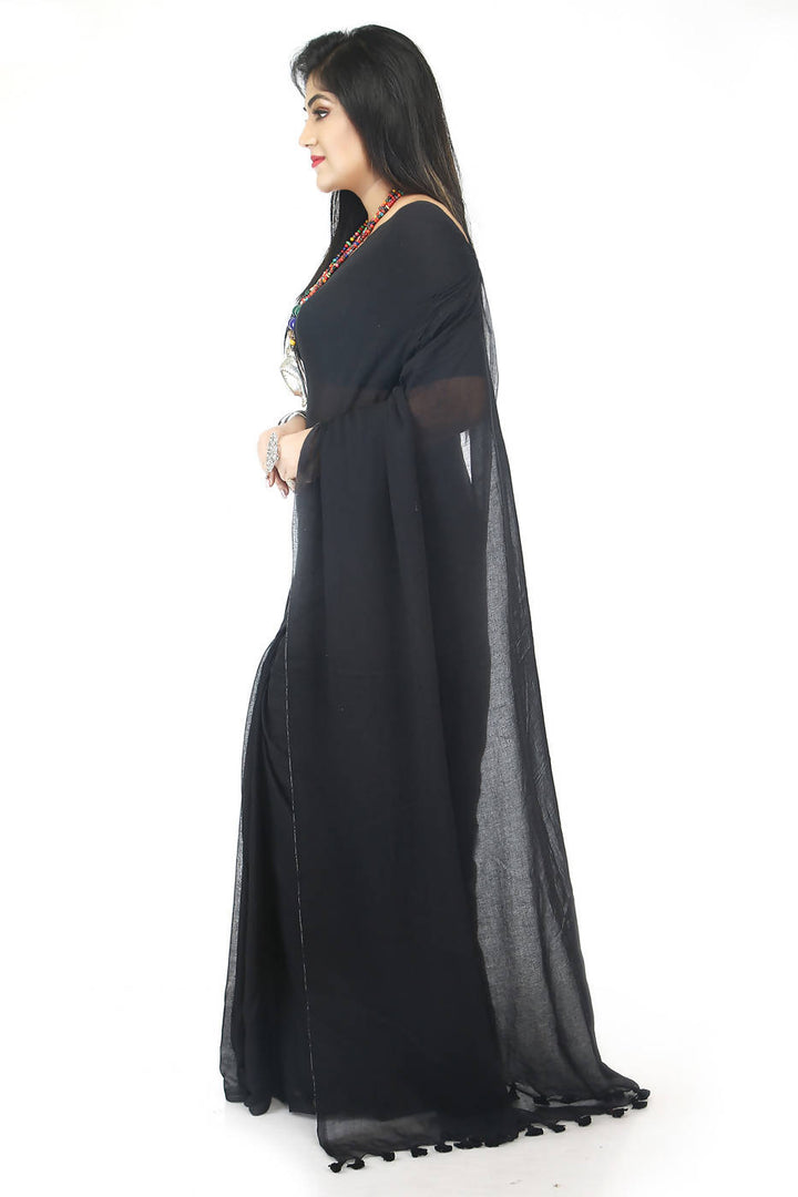 Handloom bengal black soft cotton saree
