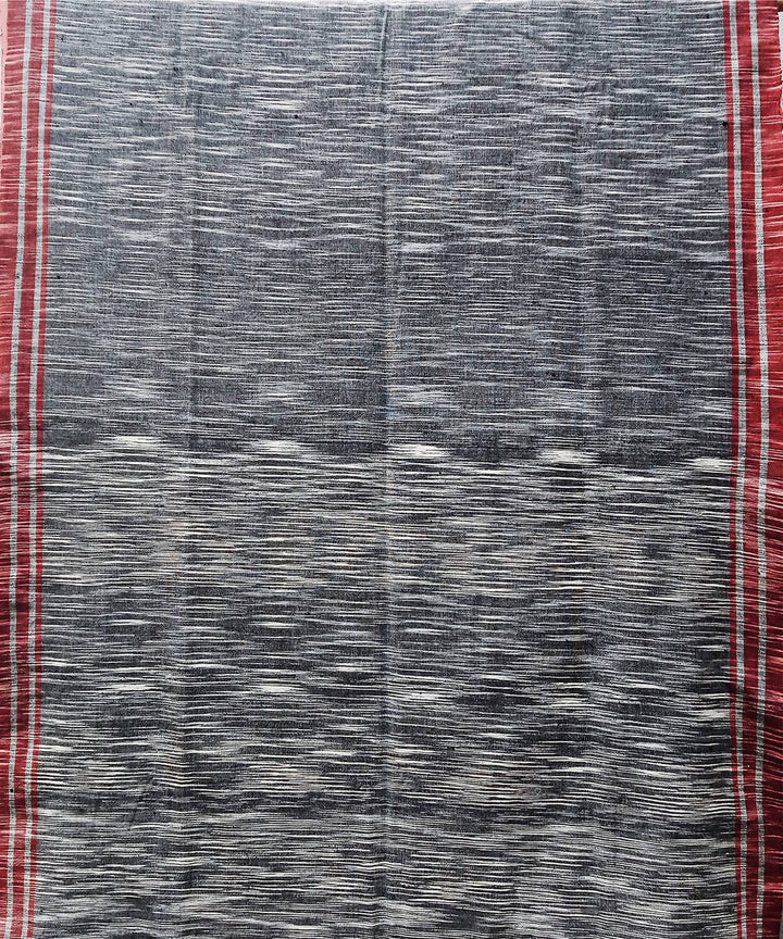 Grey white red handspun handwoven dip dye cotton saree