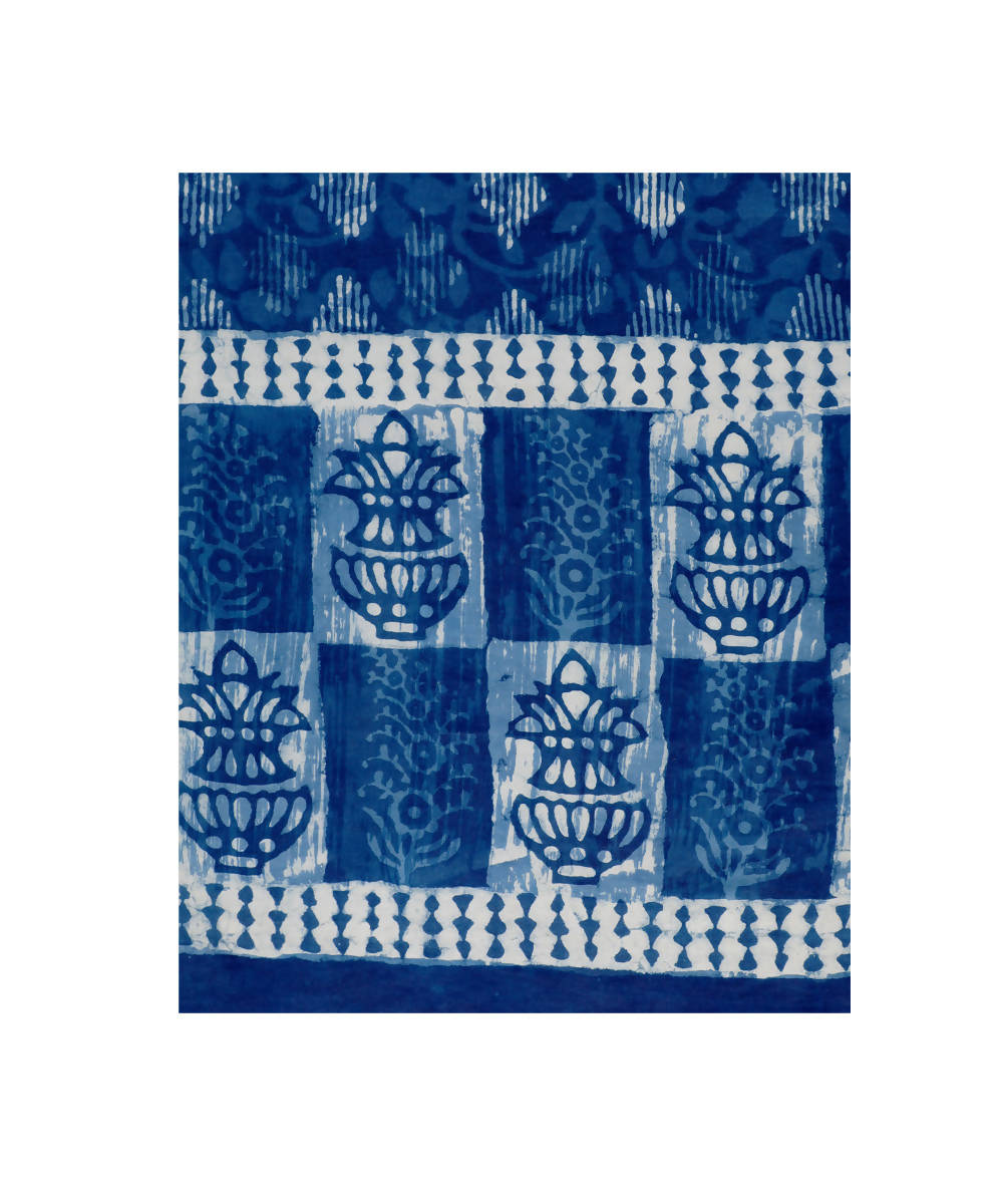 Dabu handblock print indigo blue white modal stole