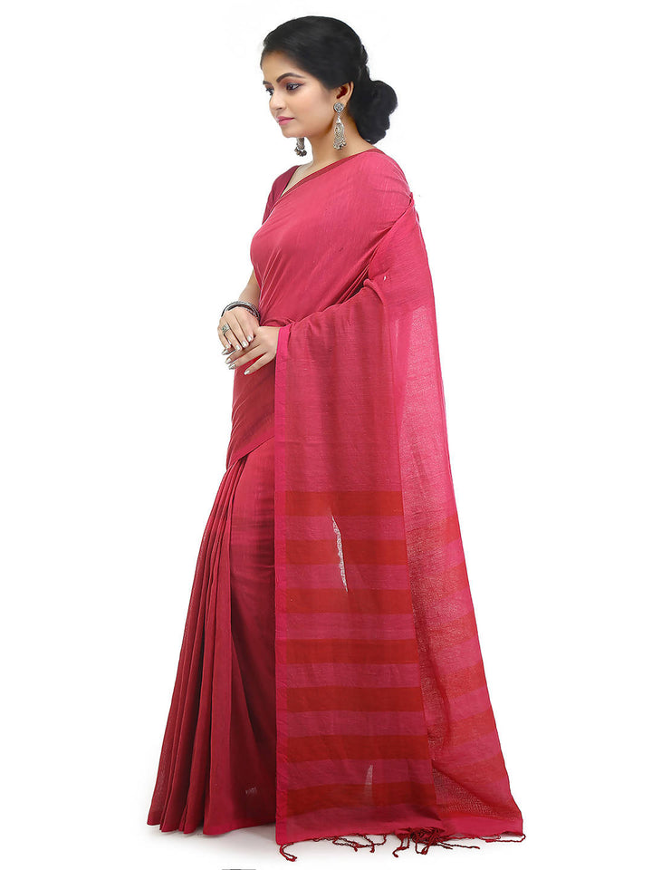 Pink red bengal handloom handspun saree
