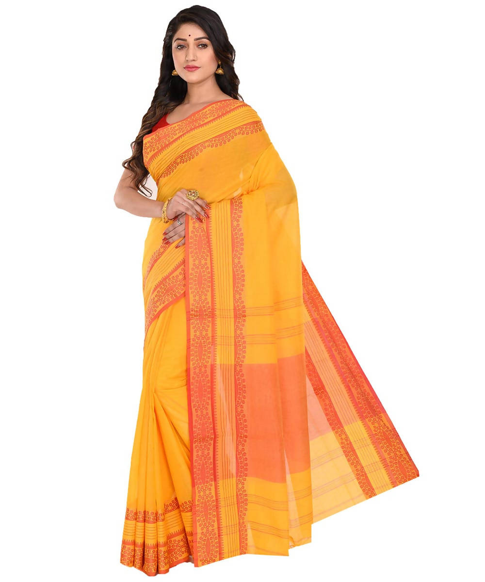 Yellow handloom bengal tant cotton saree