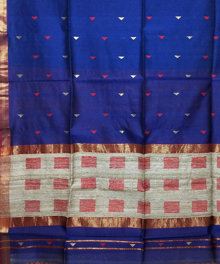 Dark blue handwoven cotton silk maheshwari saree