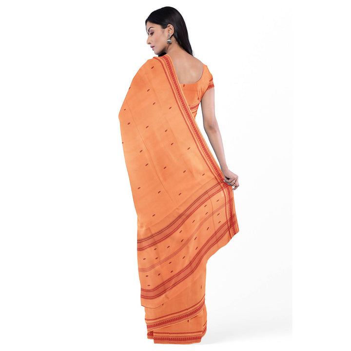 Light orange handloom cotton bandar saree