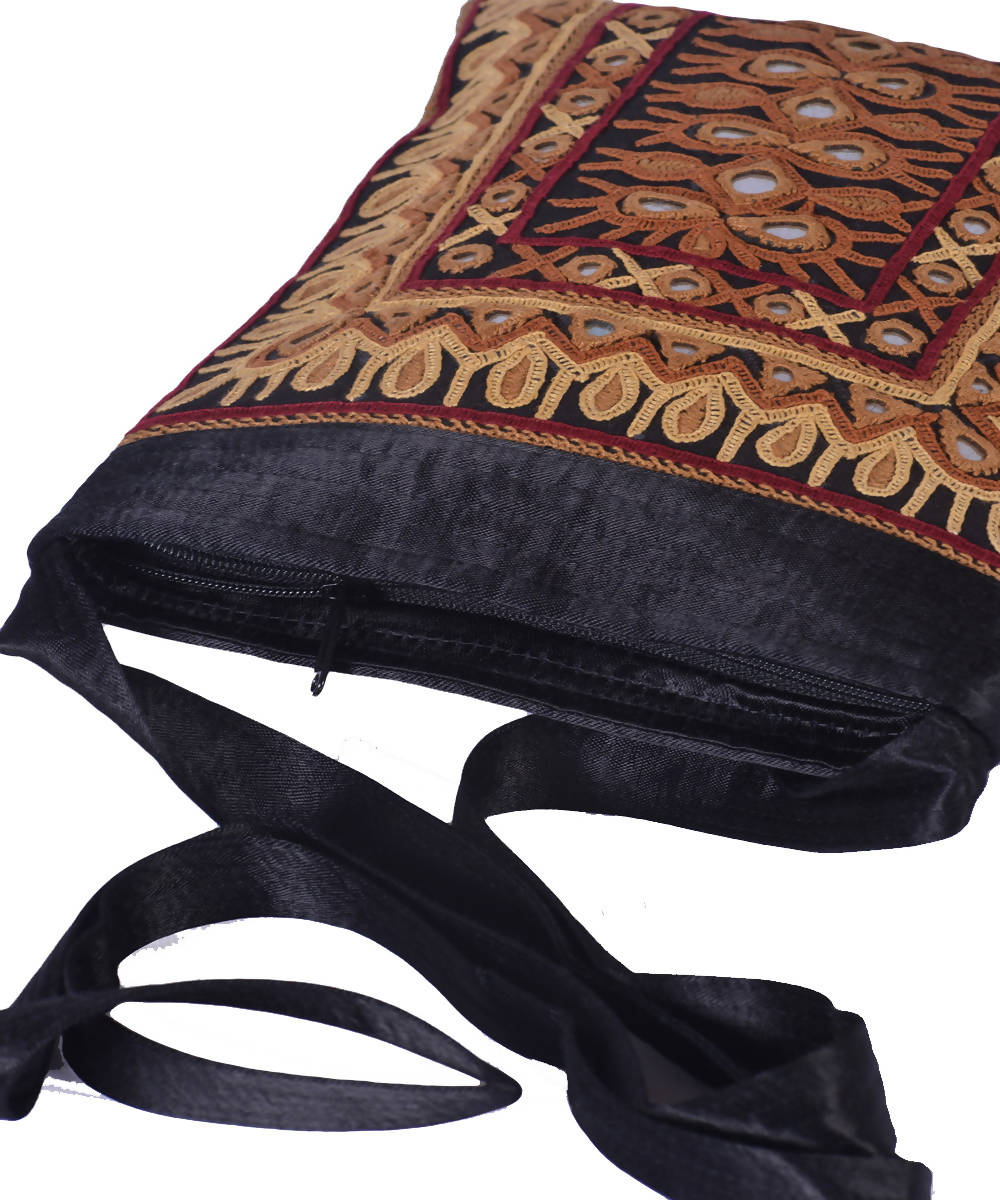 Hand embroidery black mashroo cross body sling bag