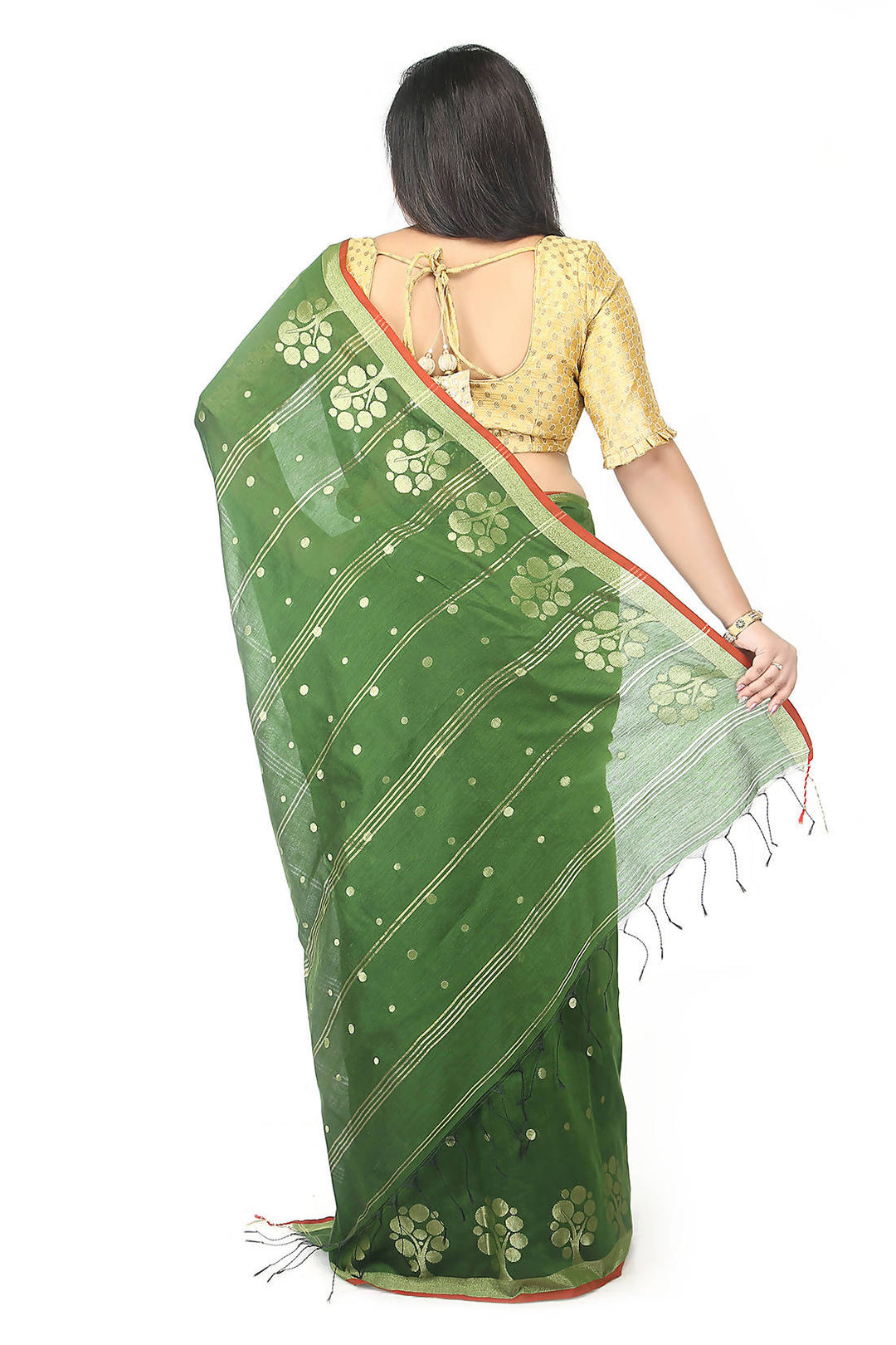 Green bengal handloom extrawefts work saree