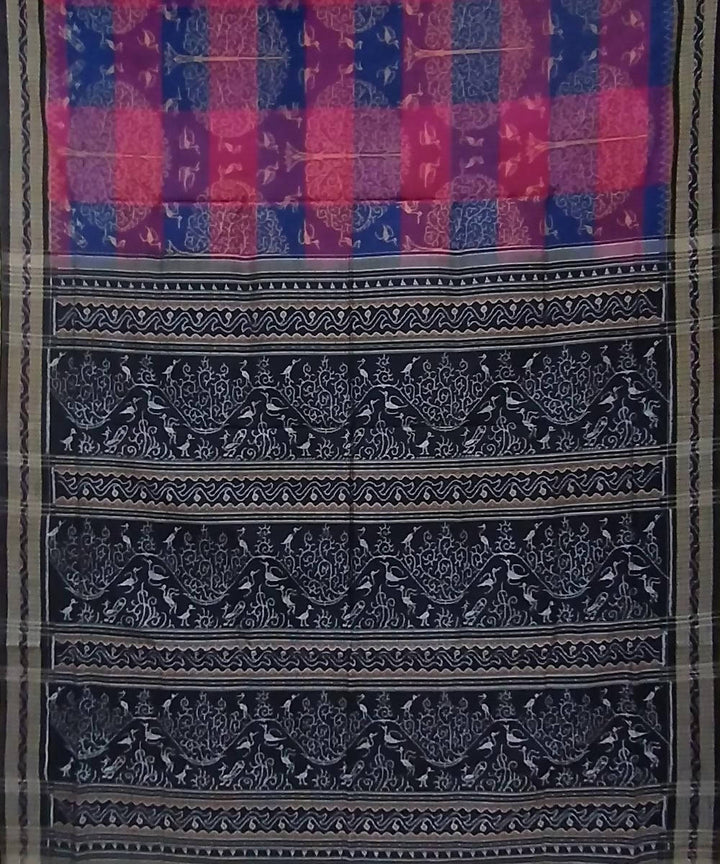 Multicolor black handwoven cotton sambalpuri saree