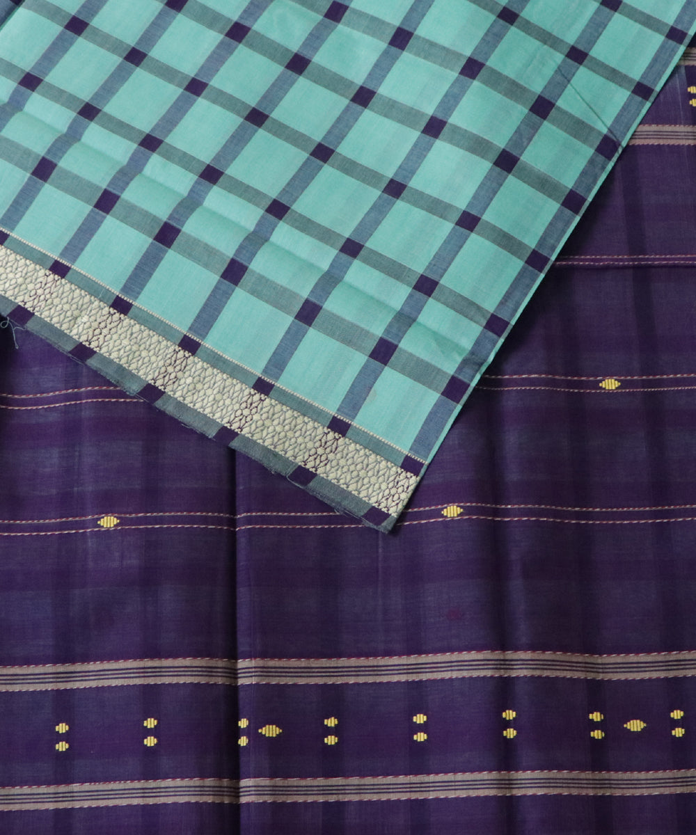 Cyan blue violet handwoven cotton rajahmundry saree