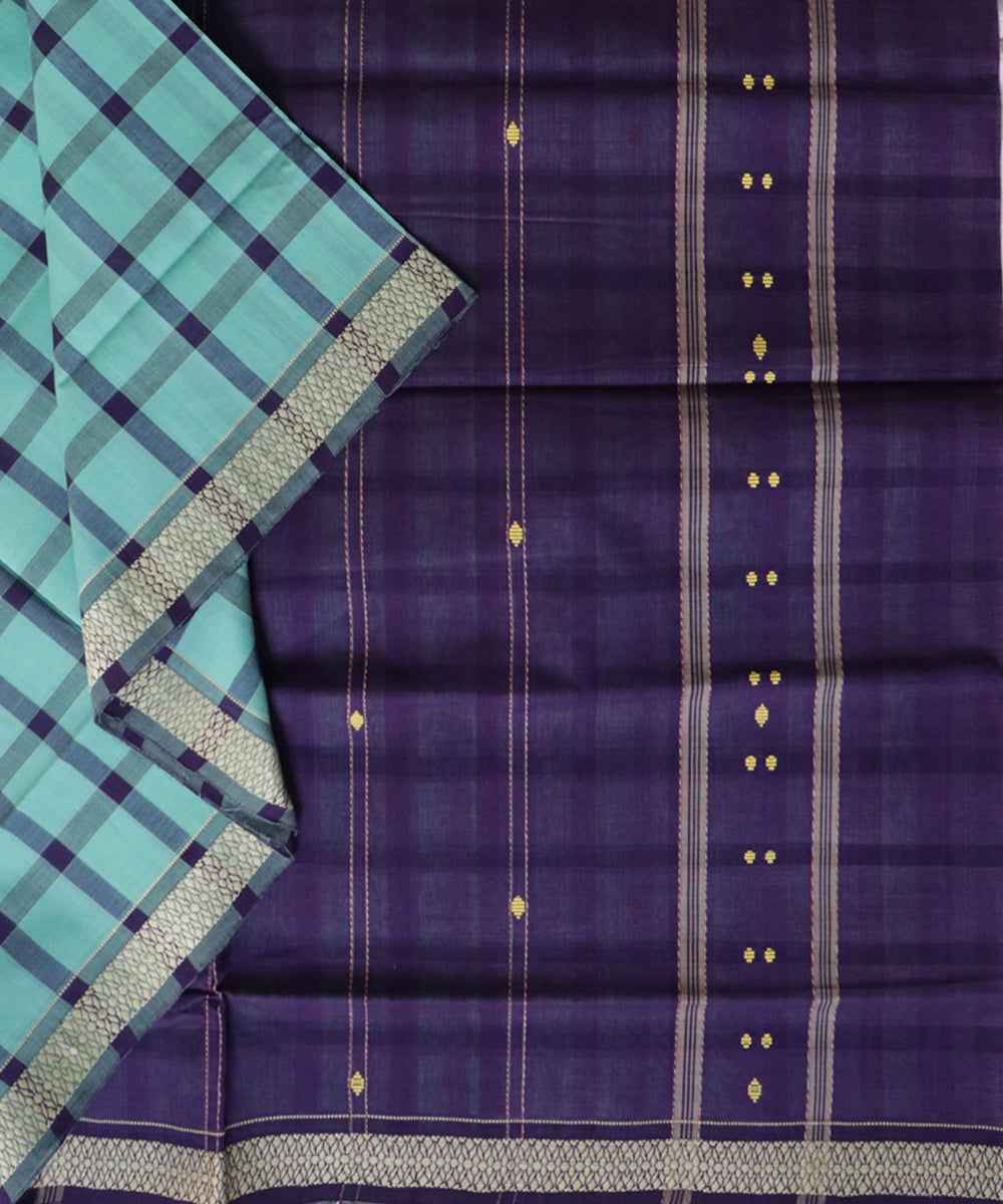 Cyan blue violet handwoven cotton rajahmundry saree