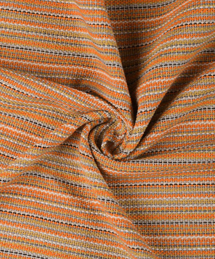 Orange handwoven cotton striped upholstery fabric