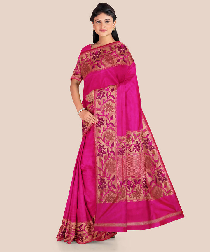 Deep pink handwoven silk banarasi saree