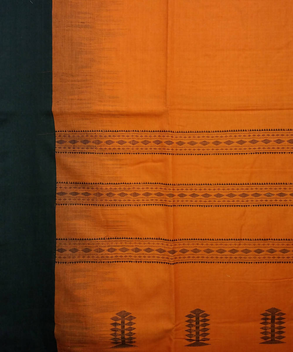 Orange Black Handspun Handwoven Cotton Saree