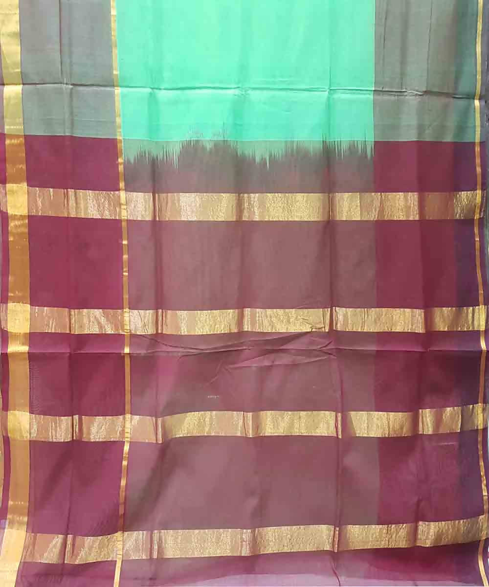 Cyan green venkatagiri handwoven cotton saree
