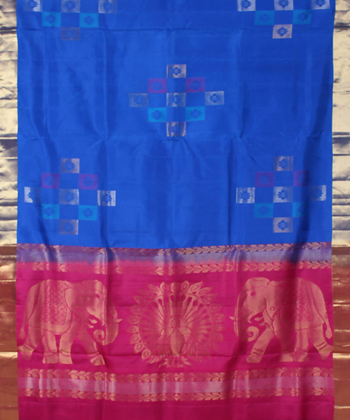 Blue Pink Handloom Silk Saree