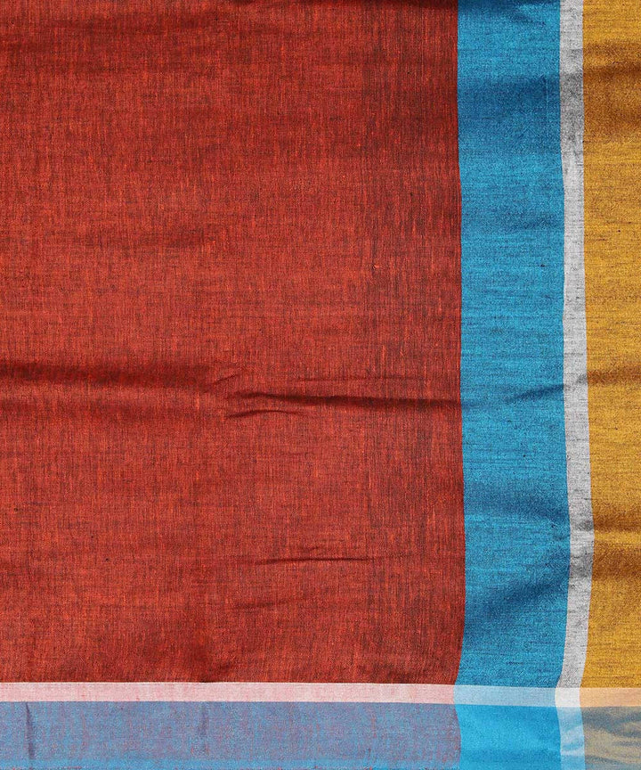Rust handloom linen saree