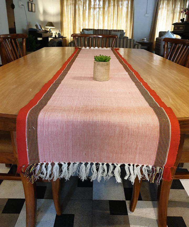 White pink handloom cotton table runner